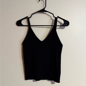 Active USA Black V-Neck Ribbed Tank Size Large